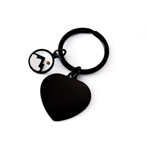 Black stainless steel heart keychain blank metal keyring for laser engraving crafts.