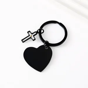 Porte-clés métal cœur croix graine de moutarde en acier inoxydable pour gravure.