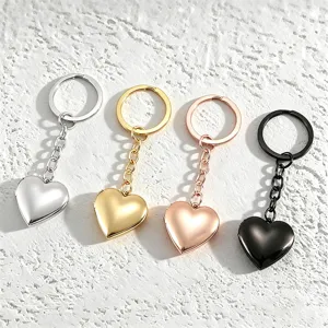 Porte-clés Médaillon Photo en Forme de Coeur en Acier Inoxydable Poli Miroir Anneau en Métal pour Femmes Hommes Cadeau Bijoux