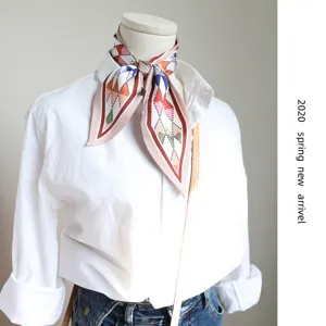 Élégante écharpe en soie à imprimé géométrique pour femme, foulard étroit tendance.