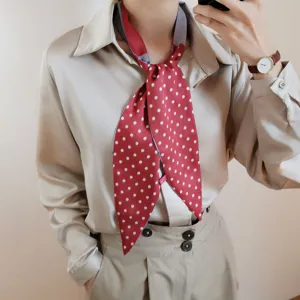 Foulard en soie à pois rouges pour femmes, écharpe fine et longue pour chemise et costume.