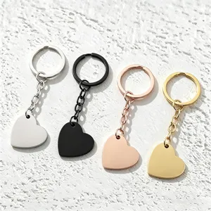 Portachiavi a Cuore Vuoto in Acciaio Inossidabile Ciondolo ad Anello a Cuore in Metallo Lucido per Incisione Fai-da-te Regalo per Donna Uomo Accessori