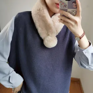 Conjunto de bufanda de felpa y jersey de punto de invierno para mujer, muy cálido.