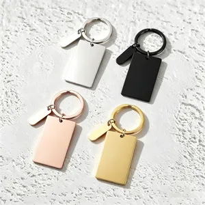 Minimalist Stainless Steel Rectangle Blank Keychain DIY Laser Engraving Pendant Key Ring Geometric Key Tag Charm For Car Bag Everyday Unisex Accessories