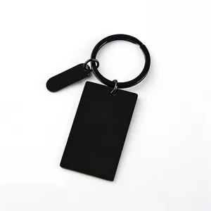 Black blank metal keychain stainless steel rectangular pendant for laser engraving DIY gifts