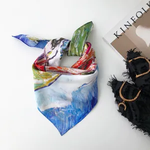 Foulard in seta artistico stile pittura a olio da donna, elegante fazzoletto da collo.
