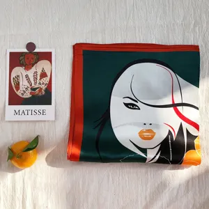 Korean abstract artistic silk scarf, elegant women's high-end small silk accessory.