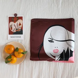 Women's Art Print Silk Scarf Abstract Face Satin Neck Scarf Elegant Fashion Headband
