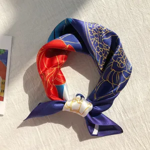 Women chic artistic abstract print silk scarf elegant neckerchief fashion accessory.