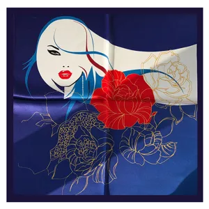 Artistic abstract print silk scarf for women, elegant square satin neckerchief for daily wear.