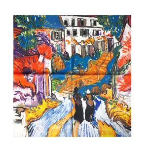 Sciarpa di Seta Stampata d'Arte della Pittura a Olio d'Epoca per le Donne Foulard Quadrato Astratto di Lusso Elegante Capo