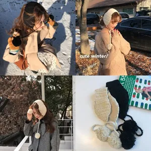 Herbst Winter handgestrickte Ohrenschuetzer süsse Bommel warme Ohrenwaermer Korean Stil