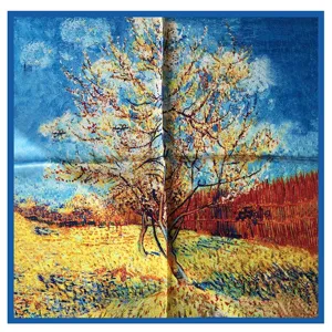 Foulard quadrato in seta da donna con stampa di pittura a olio d'arte, elegante e chic.