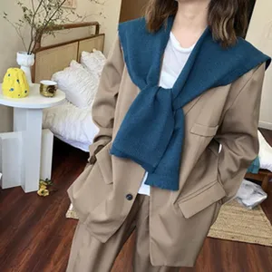 Women autumn winter knitted fake collar shawl scarf with casual suit jacket outfit chic fashion