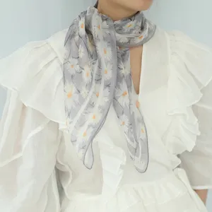 Foulard Quadrato in Chiffon di Seta da Donna Stampa Floreale Estiva Traspirante Sciarpa da Collo Leggera Accessorio per Donne