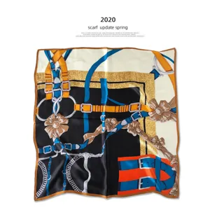 Silk square scarf for women, luxury equestrian belt and chain print fashion accessory.