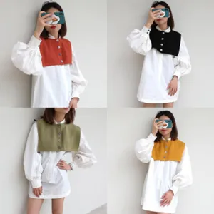 Women solid color detachable false shirt collar vintage button half fake collars four colors.