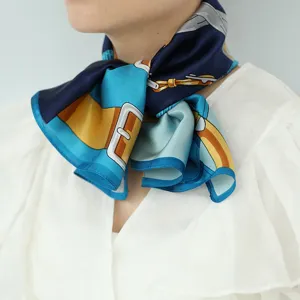 Luxury silk square scarf for women featuring a stylish belt and buckle print design.