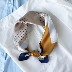 Elegant geometric silk scarf for women, versatile neckerchief with chic stylish design.