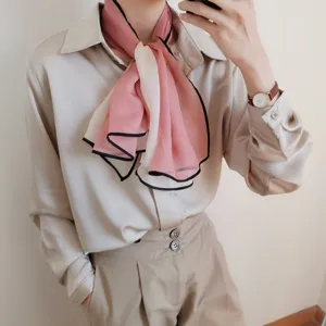 Elegante bufanda pequeña de gasa para mujer rosa y blanco accesorio de moda elegante