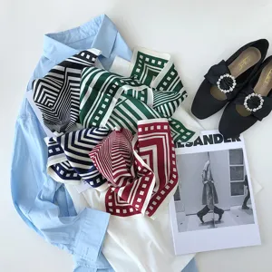 Geometric silk scarf stylish black and white 53cm square scarf spring summer neckerchief