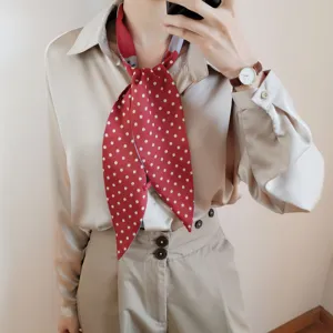 Foulard etroit a pois rouge et blanc elegant foulard de cou pour femme chemise