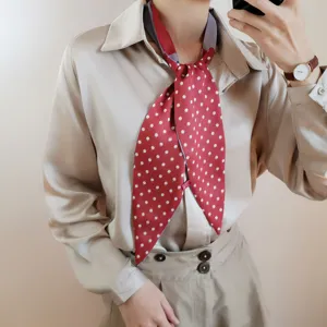 Foulard en soie rouge à pois pour femmes, élégant foulard étroit et long pour costume.