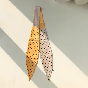 Foulard twilly pour femme à pois, ruban de soie étroit et long pour chemise et costume.
