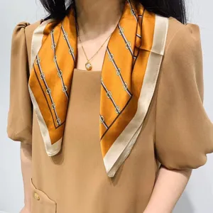 Carré de soie en mûrier, foulard élégant orange, accessoire de mode printemps été