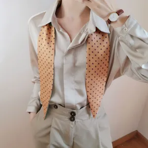 Chic foulard de soie étroit à pois pour femmes foulard long polyvalent pour chemise costume
