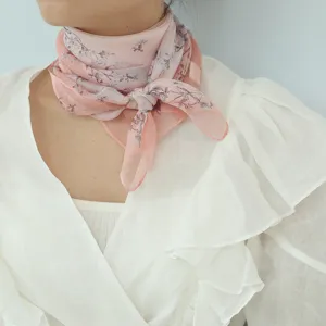 Piccolo foulard quadrato in seta chiffon da donna stampa floreale estiva elegante 70cm
