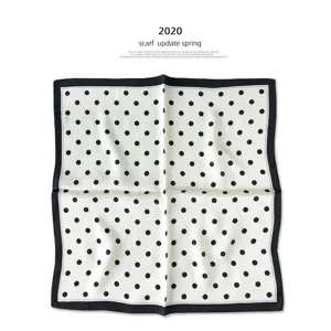 Französischer schwarz-weißer Pünktchen Seidenschal, elegantes Damen Halstuch Accessoire.