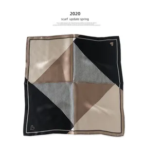 Women silk square scarf autumn retro geometric color block design chic neckerchief item