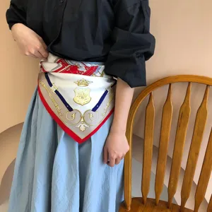 French vintage style silk scarf with baroque royal crown design, elegant waist accessory.
