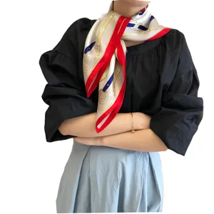 French vintage carriage silk scarf, red border mulberry silk neckerchief for autumn gift.