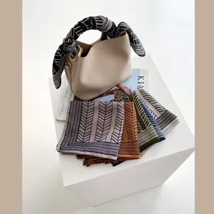 Chic geometric striped silk scarf for women, elegant decorative bag accessory and neck scarf.