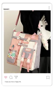 Sac cabas en toile pour étudiant grande capacité sac bandoulière avec poches multiples.