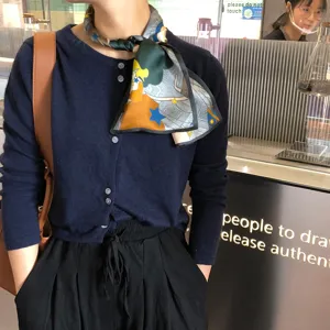 Piccola sciarpa in seta da donna, con stampa principessa giocosa, accessorio elegante.
