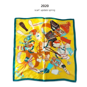 Luxury style silk square scarf 53cm fashion print elegant neckerchief for women daily wear