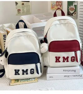Lindo bolso escolar de lona para niños, elegante mochila escolar con parche de letras y peluche