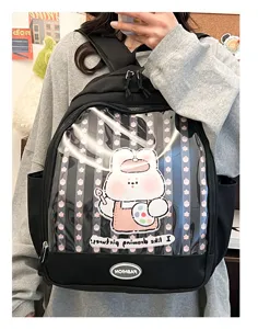 Zaino ita carino con finestra in PVC trasparente e grazioso disegno di coniglio per spille.