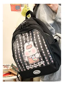 Zaino nero itabag in PVC trasparente in stile giapponese simpatico coniglio cartone animato borsa