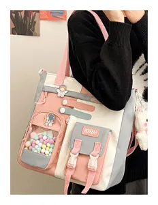 Joli sac bandoulière en toile pour étudiant, grand cabas décontracté multi-poches pour le quotidien.