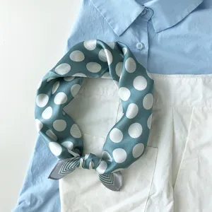 Blaues und weißes Pünktchen-Seidentuch für Damen, elegantes Halstuch und Haarbändchen.