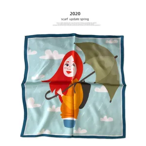Modischer Seidenschal Quadrat für Damen süßes Cartoon Mädchen Druck Frühlingsmode