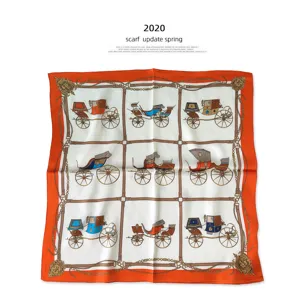 Luxury silk scarf featuring classic carriage print and elegant orange border for women.