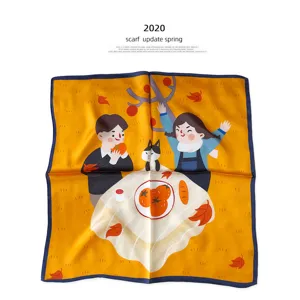 Seiden Damen quadratischer Schal Herbst Cartoon niedlich Design Mode Hals Tuch Kopfbedeckung.