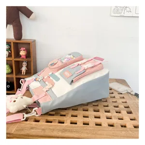 Grand sac bandoulière en toile pour étudiants, joli sac colorblock pour un usage quotidien.