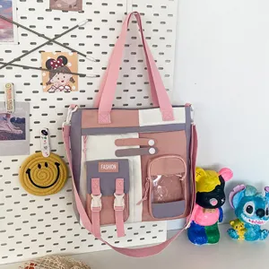 Sac cabas en toile multi-poches pour etudiant decontracto grande capacite sac bandouliere