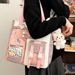 Grand sac cabas en toile pour étudiant multi-poches jolie sacoche bandoulière pour filles